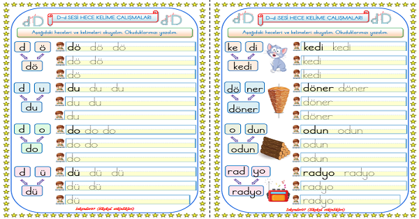 1. Sınıf İlk Okuma Yazma D-d Sesi Çalışmaları