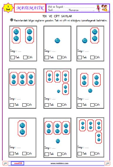 3. Sınıf Matematik Tek ve Çift Sayılar  Etkinliği 1
