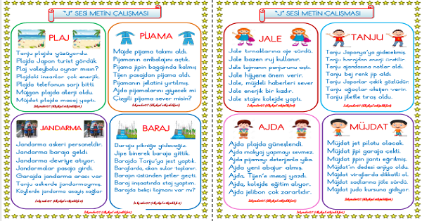 1. Sınıf İlk Okuma Yazma J-j Sesi Metin Okuma Çalışması