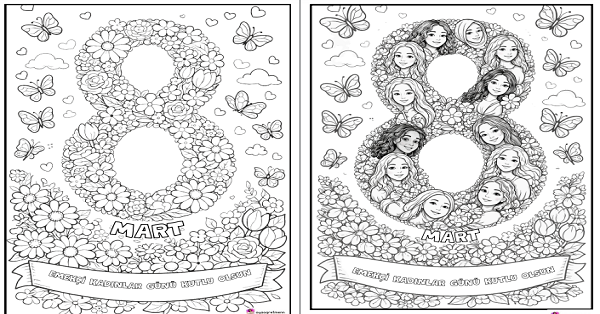 Kadınlar Günü Boyama Sayfası (3 Adet)