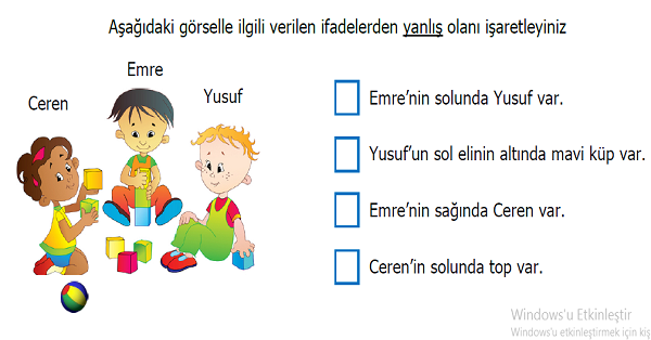 2.Sınıf Matematik Yer, Yön ve Hareket Etkinliği 3