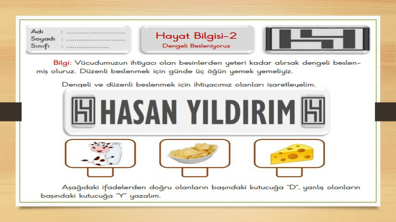 2.Sınıf Hayat Bilgisi Dengeli Besleniyoruz Çalışma Sayfası