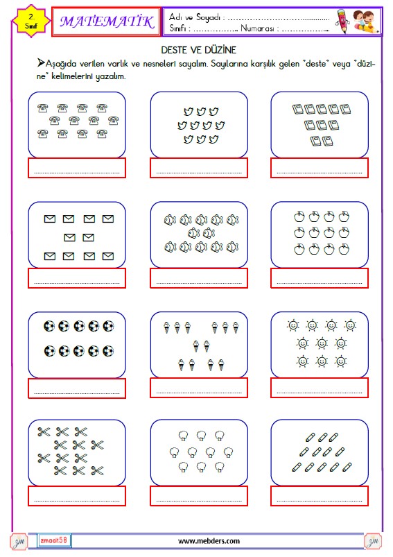 2. Sınıf Matematik Deste ve Düzine  Etkinliği 1