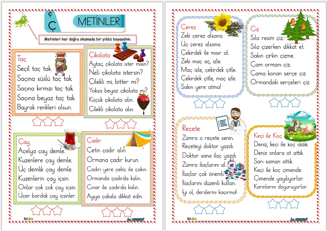 1. Sınıf İlk Okuma Yazma Ç Sesi METİNLER