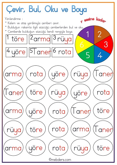Çevir, Bul, Oku ve Boya Etkinliği - R Sesine Kadar