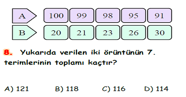 4.Sınıf Matematik Doğal Sayılarda Örüntü Yaprak Test