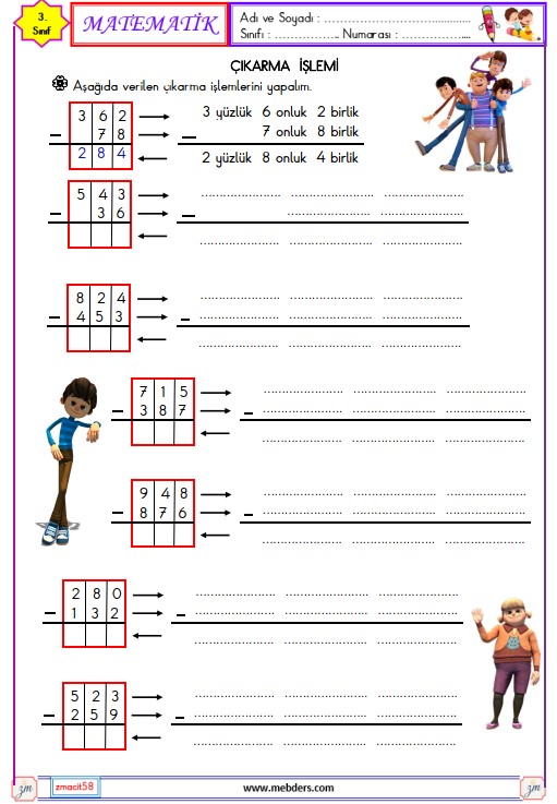 3. Sınıf Matematik Çıkarma İşlemi Etkinliği 4