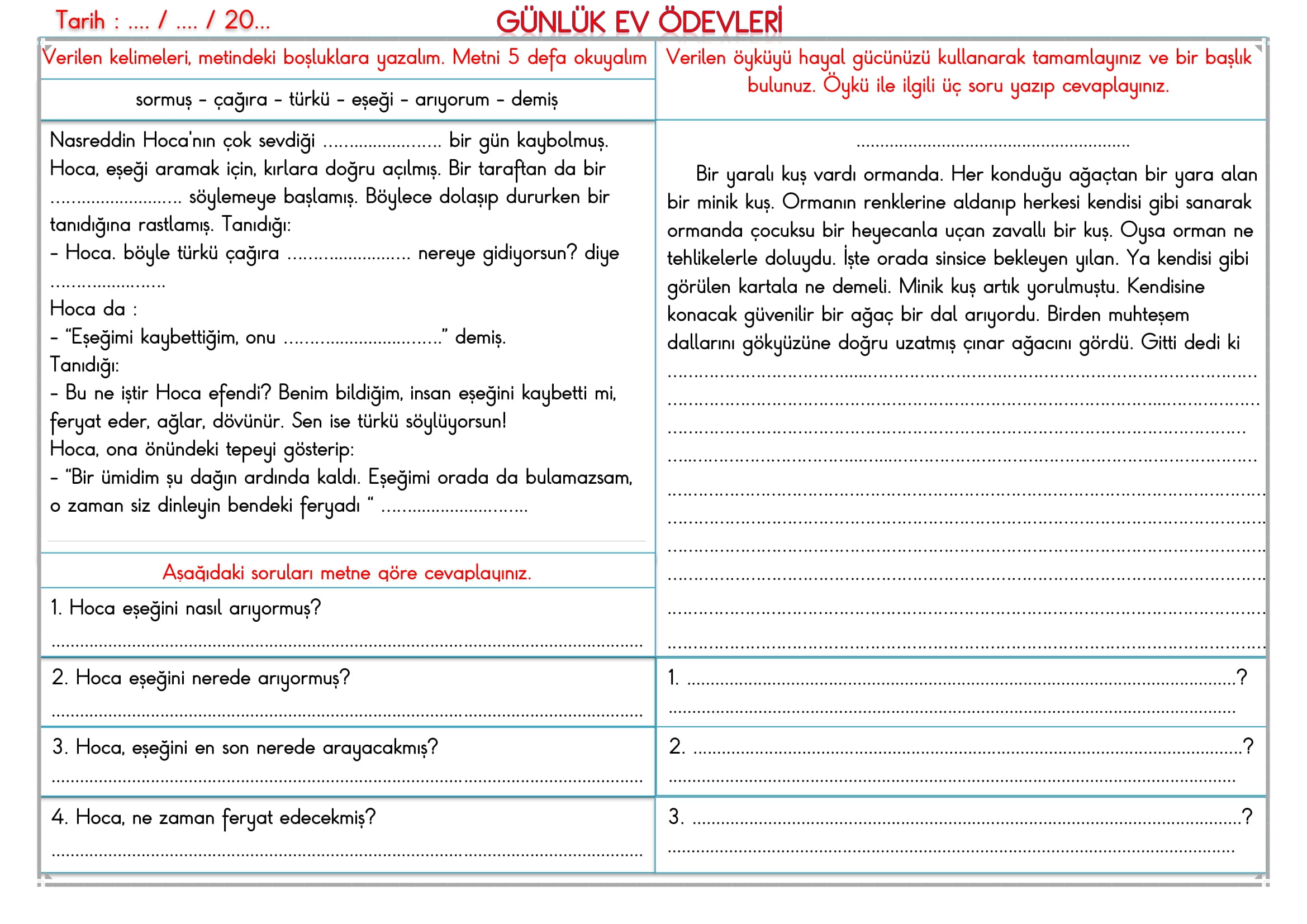 2.Sınıf 13 Haziran 2025 Günlük Ev Ödevi