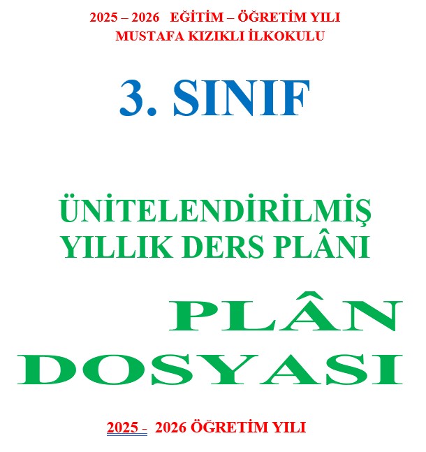 3. Sınıf Yıllık Plan Dosya Kapağı ve Yıllk Çalışma Planı (2025-2026)