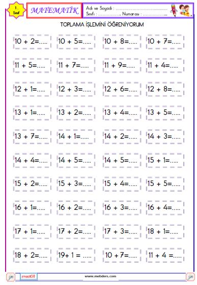 1. Sınıf Matematik Toplama İşlemi Etkinliği 9