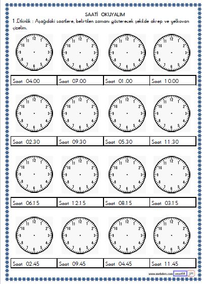 2. Sınıf Matematik Zamanı Ölçme , Saat Etkinliği 3