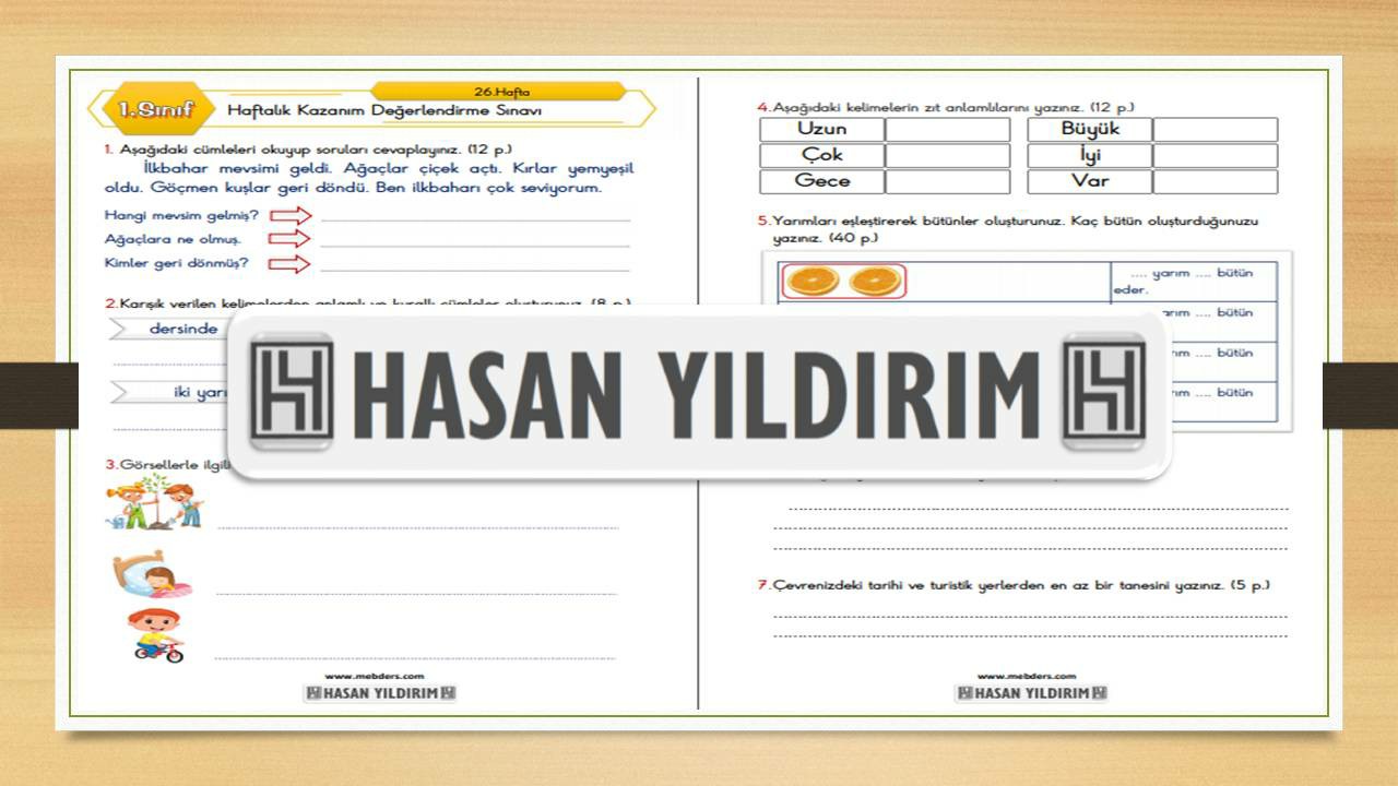 1.Sınıf Haftalık Değerlendirme Sınavı-26.Hafta(12-16 Nisan)