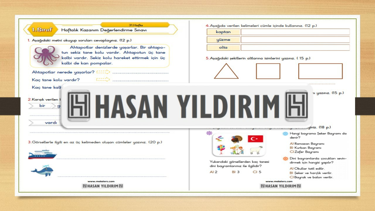 1.Sınıf Haftalık Değerlendirme Sınavı-31.Hafta(17-21 Mayıs)