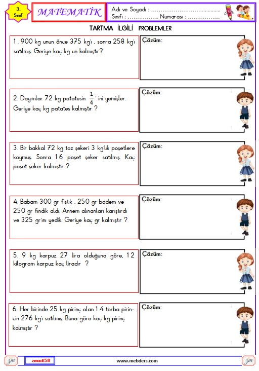 3. Sınıf Matematik Tartma ile İlgili Problemler Etkinliği 4