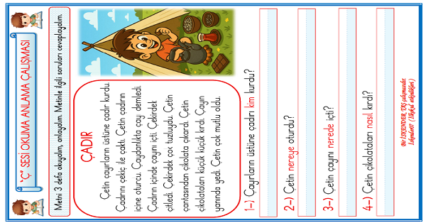 1. Sınıf İlk Okuma Yazma Ç Sesi Okuma Anlama Çalışması