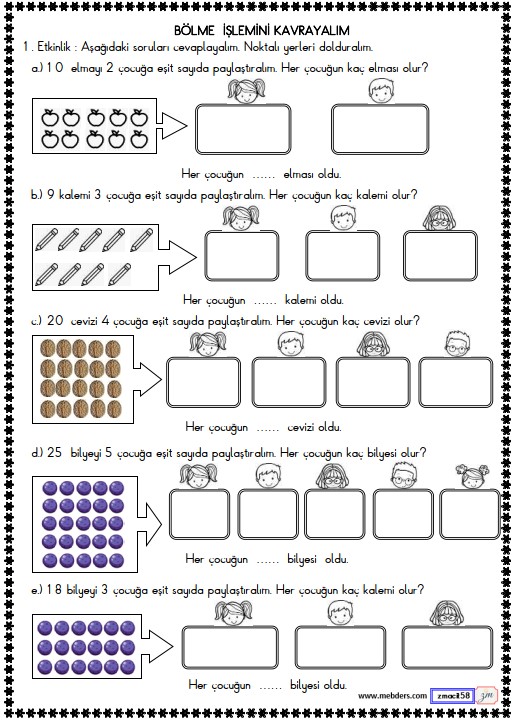 2. Sınıf Matematik Bölme İşlemini Kavrayalım Etkinliği 6