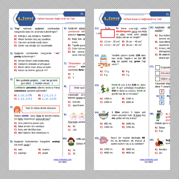 4. Sınıf Haftalık Değerlendirme Testi - 35. Hafta