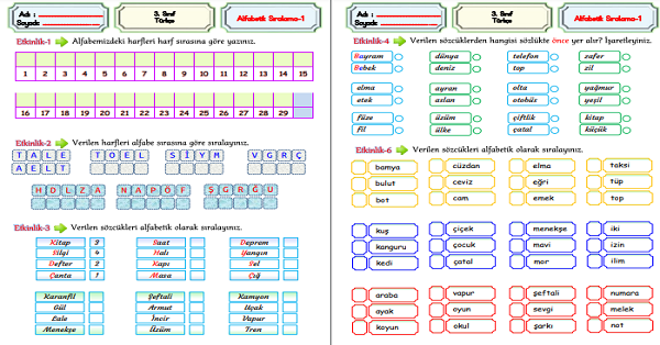 3.Sınıf Türkçe Alfabetik Sıralama-1