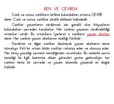 3. Sınıf Fen Bilimleri Ben ve Çevrem Konu Özeti