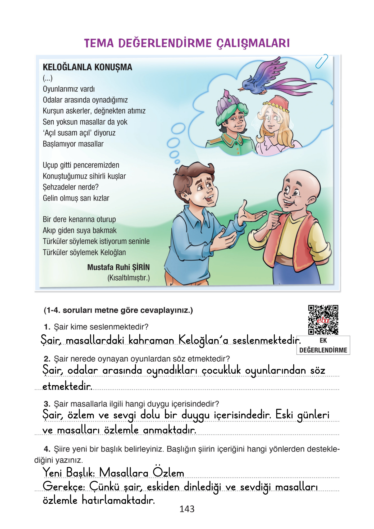 4. Sınıf Türkçe Ada Yayınları 4. Tema Milli Kültürümüz Değerlendirme Soruları Cevapları