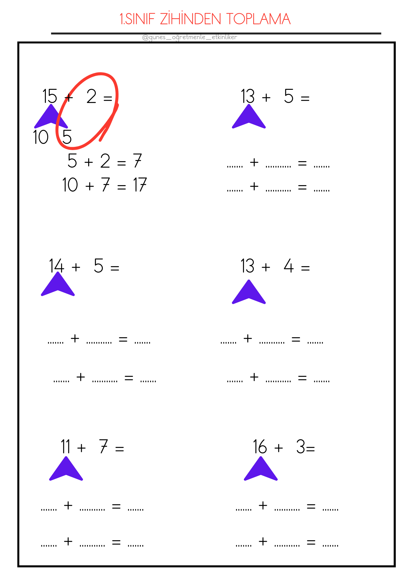 1.Sınıf Matematik Zihinden Toplama İşlemi 5