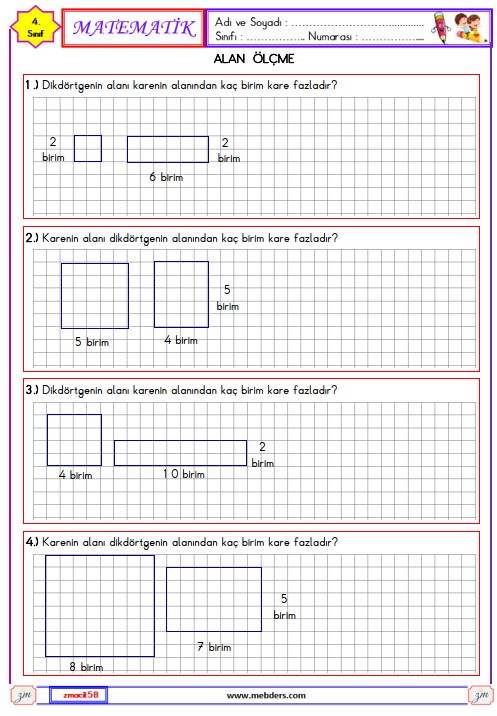4. Sınıf Matematik Alan Ölçme Etkinliği 18