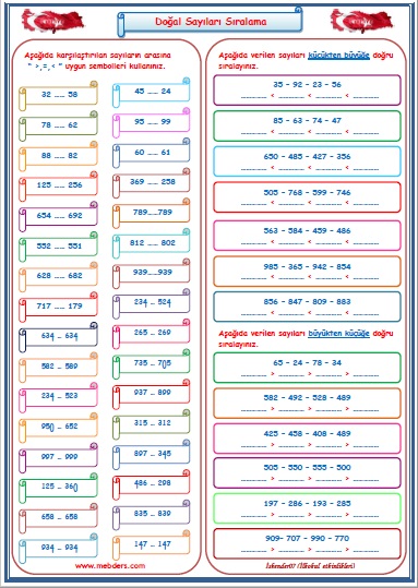 3.Sınıf Matematik Doğal Sayıları  Sıralama