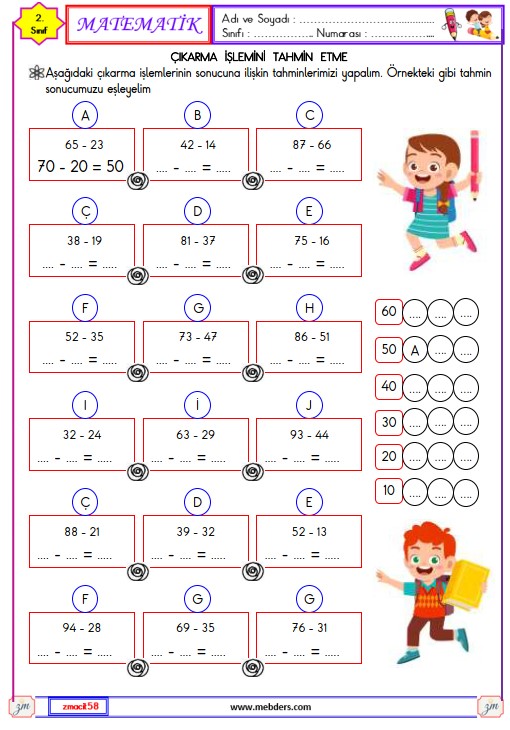 2. Sınıf Matematik Çıkarma İşlemi Sonucu Tahmin Etme Etkinliği 4