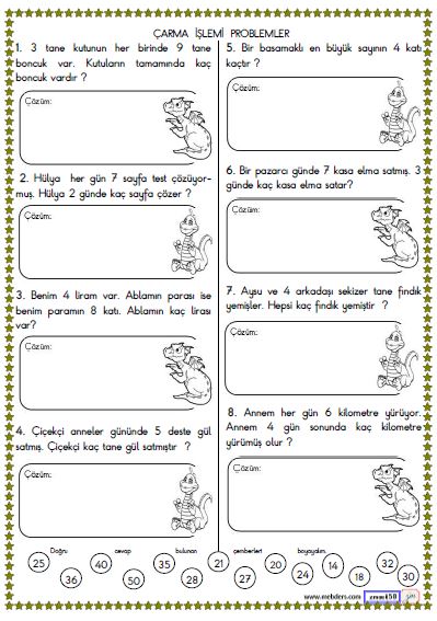2. Sınıf Matematik Çarpma İşlemi Problemler Etkinliği 6