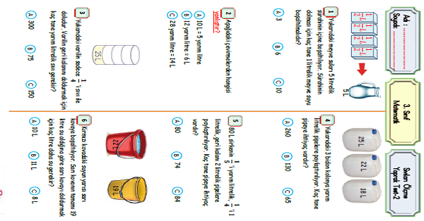 3.Sınıf Matematik Uzunluk Ölçme Yaprak Test-2