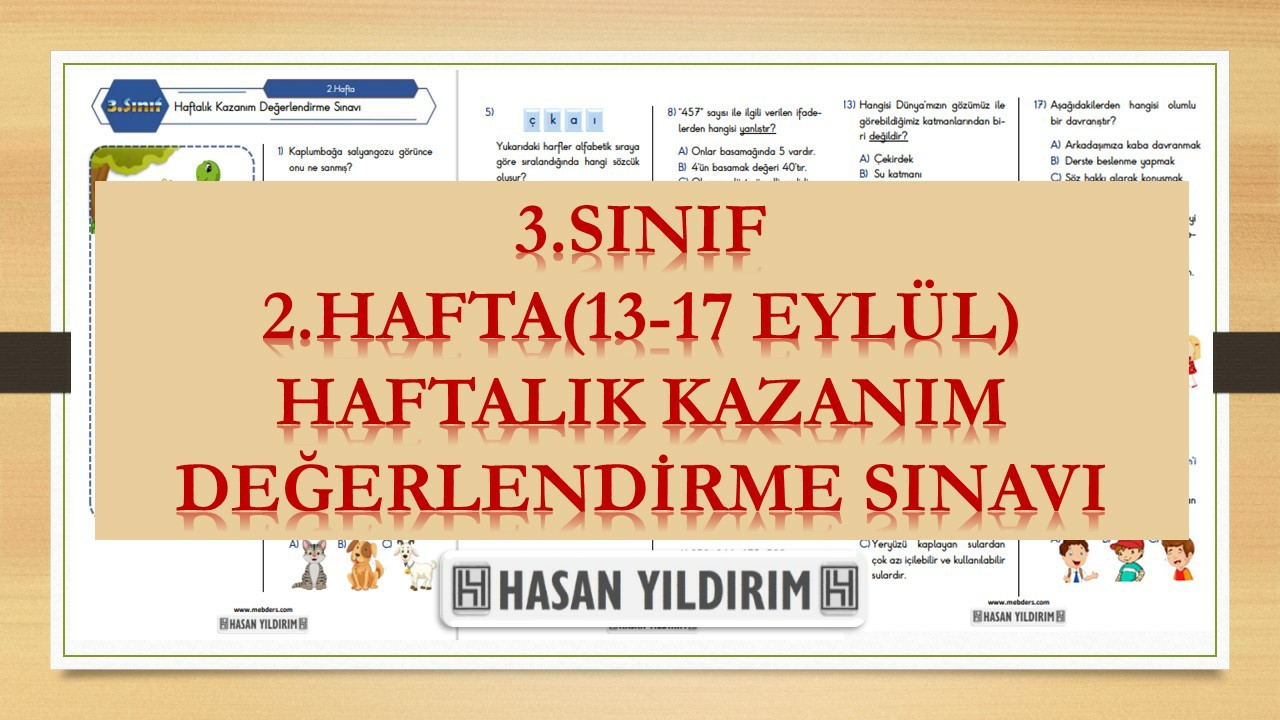 3.Sınıf Haftalık Değerlendirme Testi-2.Hafta(13-17 Eylül)