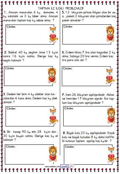 2. Sınıf Matematik  Tartma ile İlgili Problemler Etkinliği 3