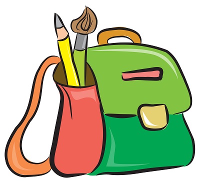 Boya fırçası ve kalemiyle okul çantası resmi png