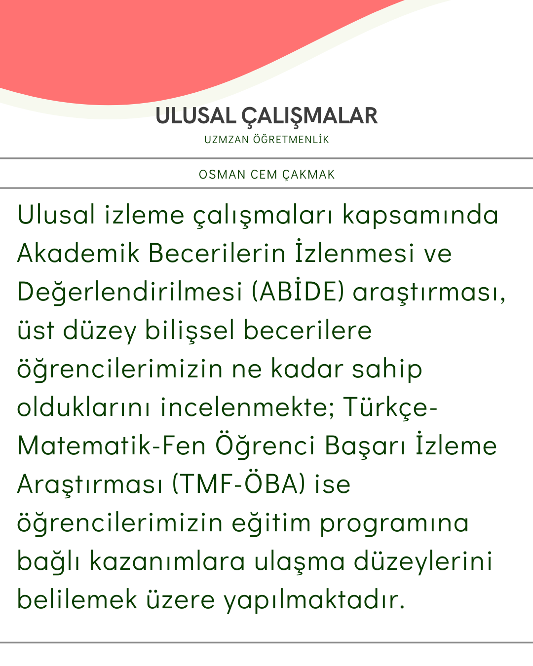 Uzman Öğretmenlik Ulusal Çalışmalar