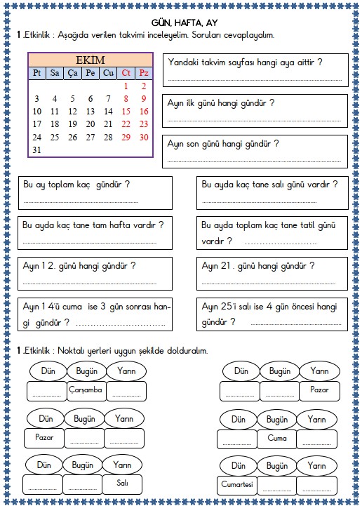 2. Sınıf Matematik Zamanı Ölçme Etkinliği 6