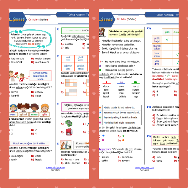 4. Sınıf Türkçe - Varlıkların Özelliklerini Belirten Kelimeler (Ön Adlar) Testi