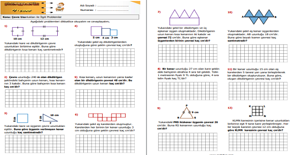 4.Sınıf Matematik Çevre Uzunlukları ile İlgili Problemler 6