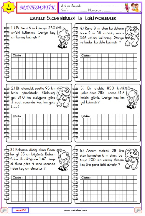 3. Sınıf Matematik Uzunluk Ölçme İle İlgili Problemler Etkinliği 1