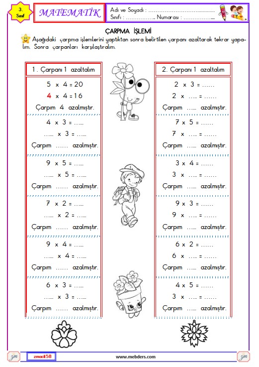 3. Sınıf Matematik Çarpanları Azaltalım Etkinliği
