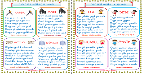 1. Sınıf İlk Okuma Yazma G-g Sesi Metin Okuma Çalışması