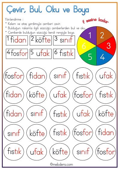 Çevir, Bul, Oku ve Boya Etkinliği - F Sesine Kadar