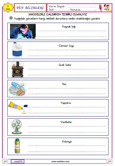 3. Sınıf Fen Bilimleri Maddelerle Çalışırken Tedbirli Olmalıyız Etkinliği 2