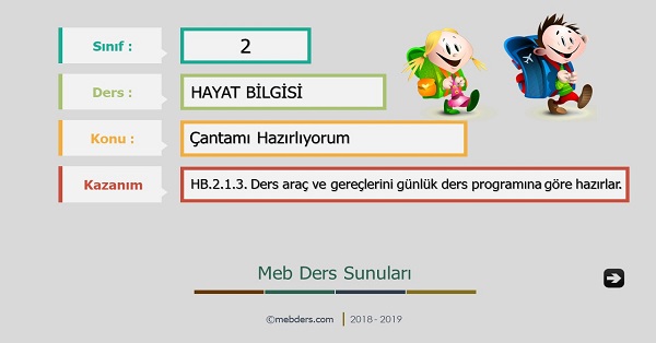 2.Sınıf Hayat Bilgisi Çantamı Hazırlıyorum Sunusu