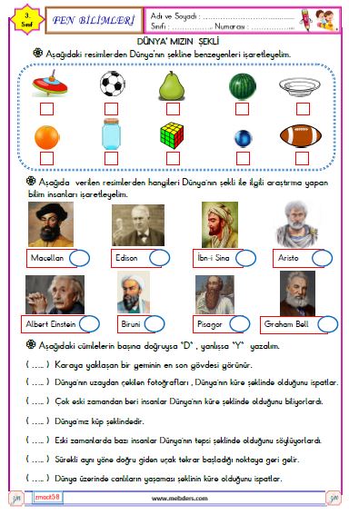 3. Sınıf Fen Bilimleri Dünya'mızın Şekli Etkinliği