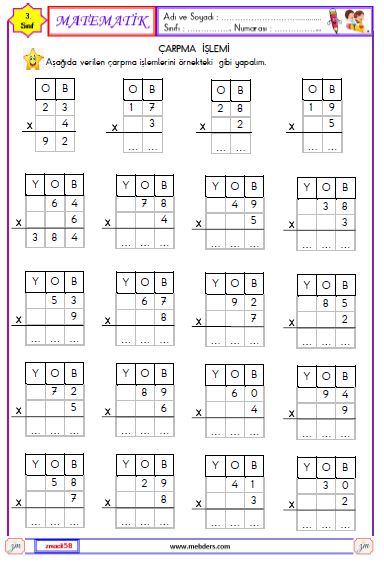 3. Sınıf Matematik Çarpma İşlemi Etkinliği 14