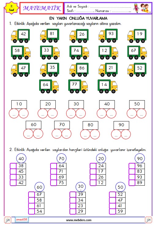 2. Sınıf Matematik En Yakın Onluğa Yuvarlama Etkinliği 1