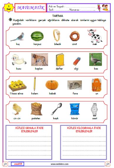 3. Sınıf Matematik Tartma Etkinliği 1