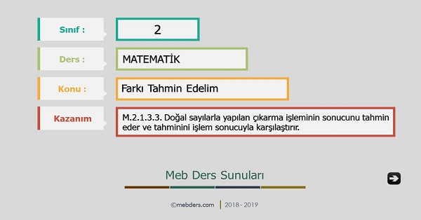 2.Sınıf Matematik Farkı Tahmin Edelim Sunusu