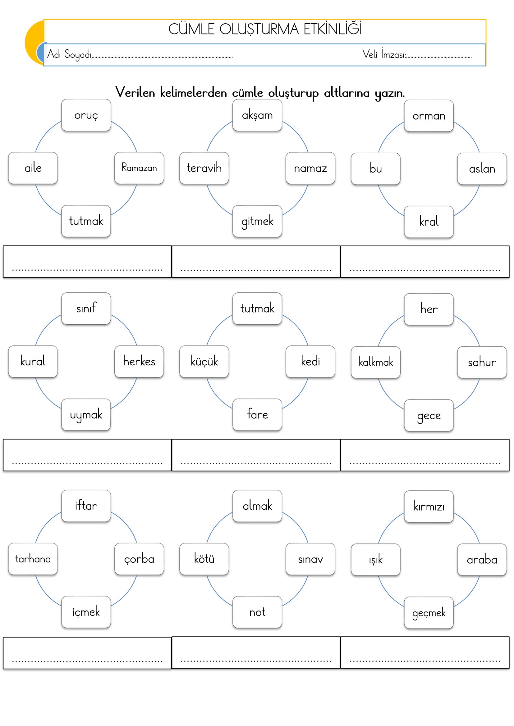 1.Sınıf Türkçe Cümle Oluşturma Etkinliği-3