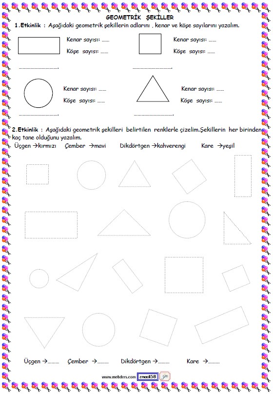 1. Sınıf Matematik Geometri Etkinliği 2